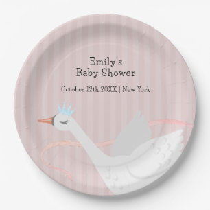 Rosa moderne wunderliche Prinzessin Schwan Baby Sh Pappteller