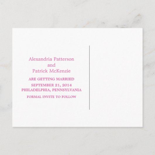 Rosa Moderner Deko Save the Date Postkarte (Rückseite)