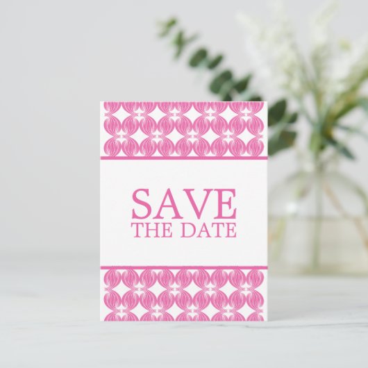 Rosa Moderner Deko Save the Date Postkarte (Stehend Vorderseite)