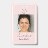 Rosa moderner Foto-Logo-Make-up-Mitarbeiterabzeich Ausweis (Vorderseite)