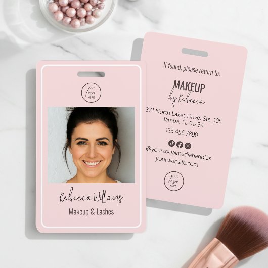 Rosa moderner Foto-Logo-Make-up-Mitarbeiterabzeich Ausweis