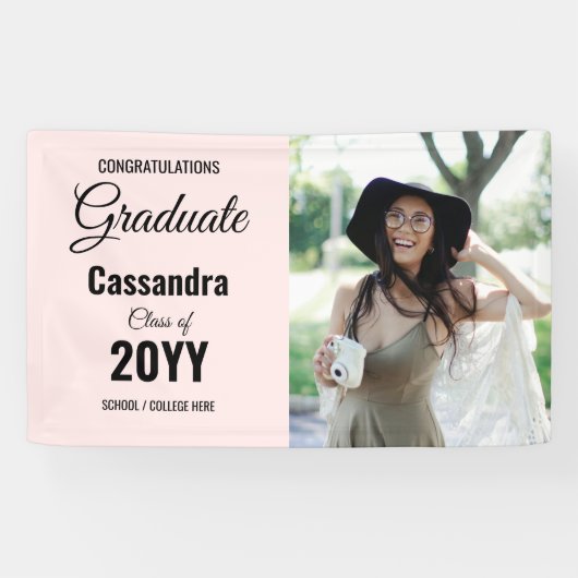 Rosa Moderner klassischer Foto Abschluss Banner (Horizontal)