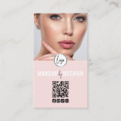 Rosa moderner Logo QR-Code Foto Make-up Geschäftsk Visitenkarte (Vorderseite)