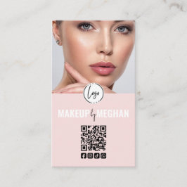 Rosa moderner Logo QR-Code Foto Make-up Geschäftsk Visitenkarte