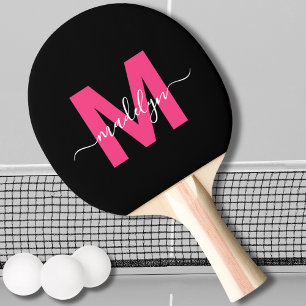 Rosa Moderner Name Monogramm Tischtennis Schläger