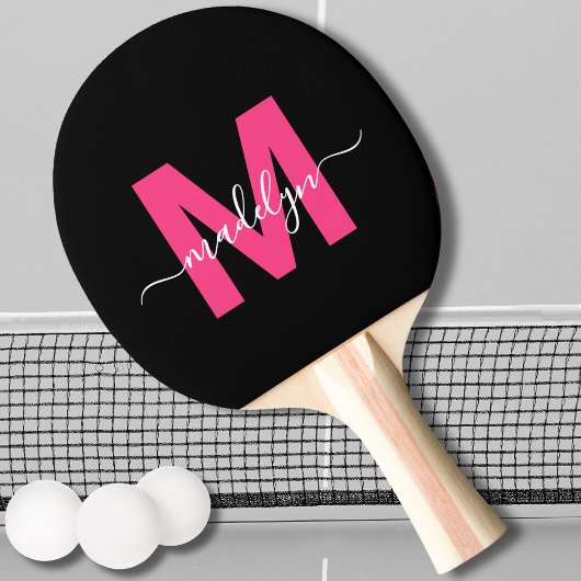 Rosa moderner Namensmonogramm Tischtennis Schläger