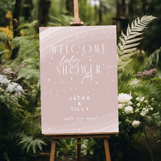 Rosa Moderner Regenbogen und Sterne Weiße Babydusc Poster