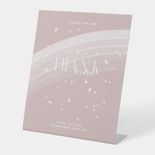 Rosa Moderner Regenbogen und Sterne Weiße Babydusc Sockelschild (Vorderseite)