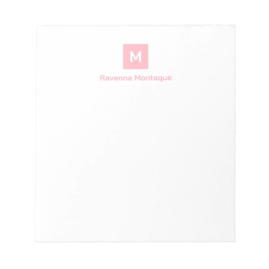 Rosa moderner, schicker, trendiger Monogramm-Name Notizblock (Vorderseite)