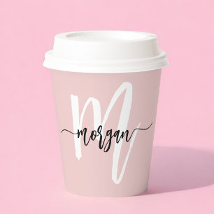 Rosa moderner Schriftzug Mädchen-Monogramm Name Pappbecher