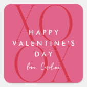 Rosa Moderner XOXO Valentinstag Quadratischer Aufkleber (Vorderseite)