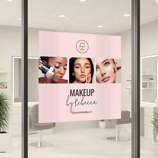 Rosa modernes 3-Foto-Make-up-Studio-Logo Fensteraufkleber