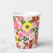 Rosa, modernes, blumengeschmücktes Federmuster Pappbecher (Rechts)