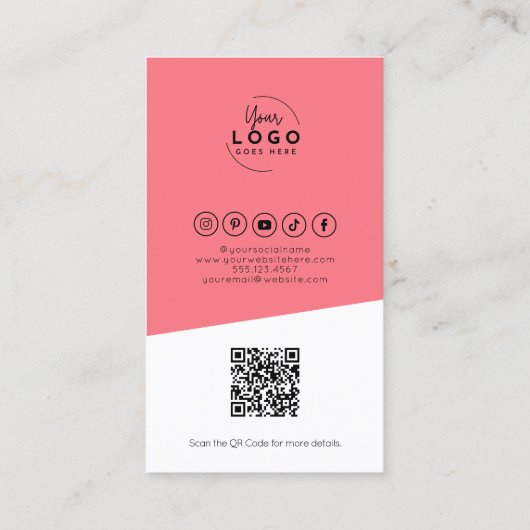 Rosa Modernes Foto - Ihr Logo Visitenkarte (Rückseite)