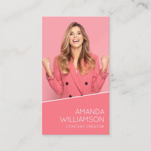 Rosa Modernes Foto - Ihr Logo Visitenkarte (Vorderseite)