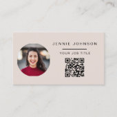 Rosa Modernes Foto Minimal QR CODE Visitenkarte (Vorderseite)