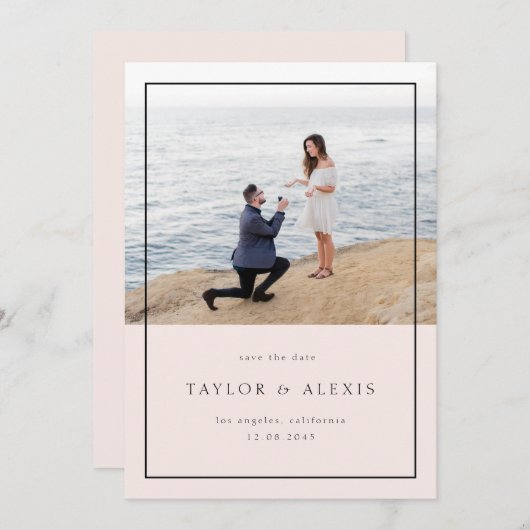 Rosa Modernes Foto mit Minimalistischem Rahmen Save The Date (Vorne/Hinten)