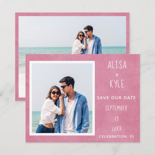 Rosa Modernes Foto Save the Date (Vorne/Hinten)