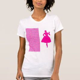 Rosa Modernes Hahnentrittmuster mit Mode-Silhouett T-Shirt