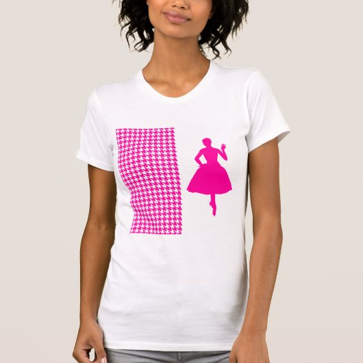 Rosa Modernes Hahnentrittmuster mit Mode-Silhouett T-Shirt (Vorderseite)