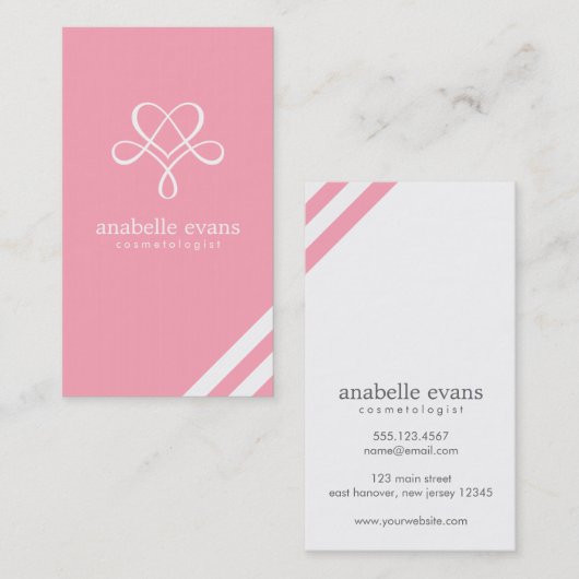 Rosa Modernes Herz und Wirbel Visitenkarte (Vorne/Hinten)