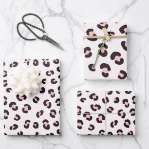 Rosa modernes Leopardenmuster Geschenkpapier Set