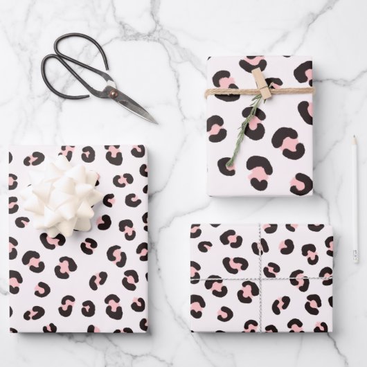 Rosa modernes Leopardenmuster Geschenkpapier Set (Vorderseite)
