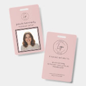 Rosa Modernes Logo-Foto-Make-up Ausweis (Vorder- & Rückseite)