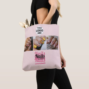 Rosa Modernes Logo Foto Social Nagelstudio Tasche