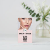 Rosa modernes Logo QR-Code Foto Make-up Geschäft Visitenkarte (Stehend Vorderseite)