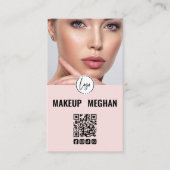 Rosa modernes Logo QR-Code Foto Make-up Geschäft Visitenkarte (Vorderseite)
