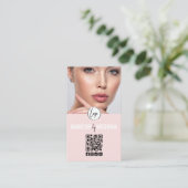 Rosa modernes Logo QR-Code Foto Make-up Geschäft Visitenkarte (Stehend Vorderseite)