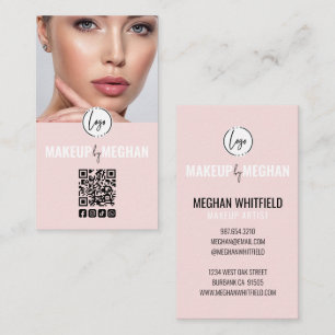 Rosa modernes Logo QR-Code Foto Make-up Geschäft Visitenkarte