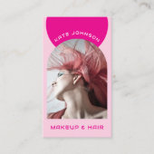 Rosa modernes Make-up-Haar-Bogen-Foto-QR-Code-Logo Visitenkarte (Vorderseite)