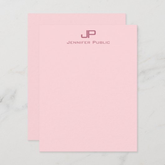 Rosa Modernes, Minimalistisches Mit Monogramm Temp Mitteilungskarte (Vorne/Hinten)