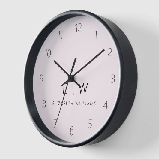 Rosa Modernes Minimalistisches Monogramm Uhr (Winkel)