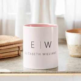 Rosa Modernes Minimalistisches Monogramm Zweifarbige Tasse
