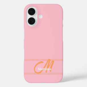 Rosa modernes Monogramm Anfangsbuchstabe Name iPhone 16 Hülle