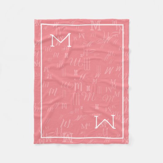 Rosa modernes Monogramm Fleecedecke (Vorderseite)