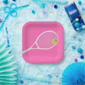 Rosa Modernes Tennisball-Ball Weißer Racket Pappteller (Party)