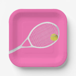 Rosa Modernes Tennisball-Ball Weißer Racket Pappteller