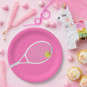 Rosa Modernes Tennisball-Ball Weißer Racket Pappteller (Party)