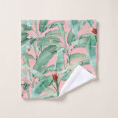 Rosa Modernes tropisches Bananenpalme Blätter Badhandtuch Set (Waschlappen)