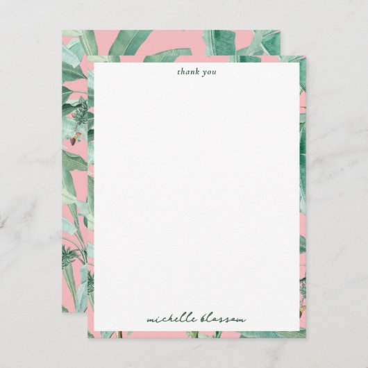 Rosa Modernes tropisches Bananenpalme Blätter Dankeskarte (Vorne/Hinten)