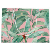 Rosa Modernes tropisches Bananenpalme Blätter Große Geschenktüte (Rückseite)