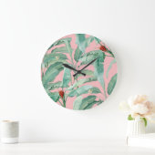 Rosa Modernes tropisches Bananenpalme Blätter Große Wanduhr (Zuhause)
