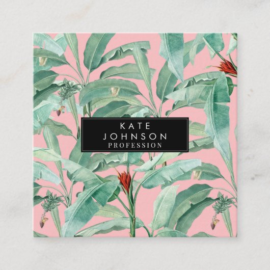 Rosa Modernes tropisches Bananenpalme Blätter Quadratische Visitenkarte (Vorderseite)
