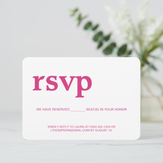 Rosa Modernes UAWG ohne Mailing Reservierung Sitzp RSVP Karte (Stehend Vorderseite)
