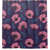 Rosa Mohn auf dunkelviolett Duschvorhang (Vorderseite)