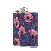 Rosa Mohn auf dunkelviolett Flachmann (Links)